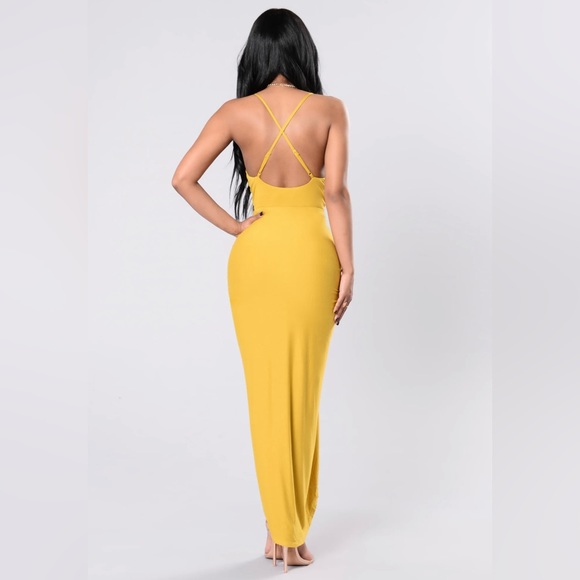 NWT FASHION NOVA Sexy Mustard Maxi Bodycon Dress - Picture 5 of 9